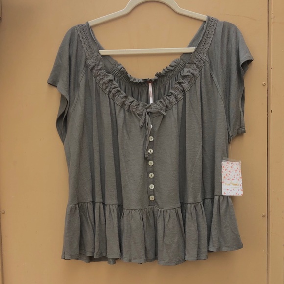 Free People Olive Button Down Top - Picture 2 of 8